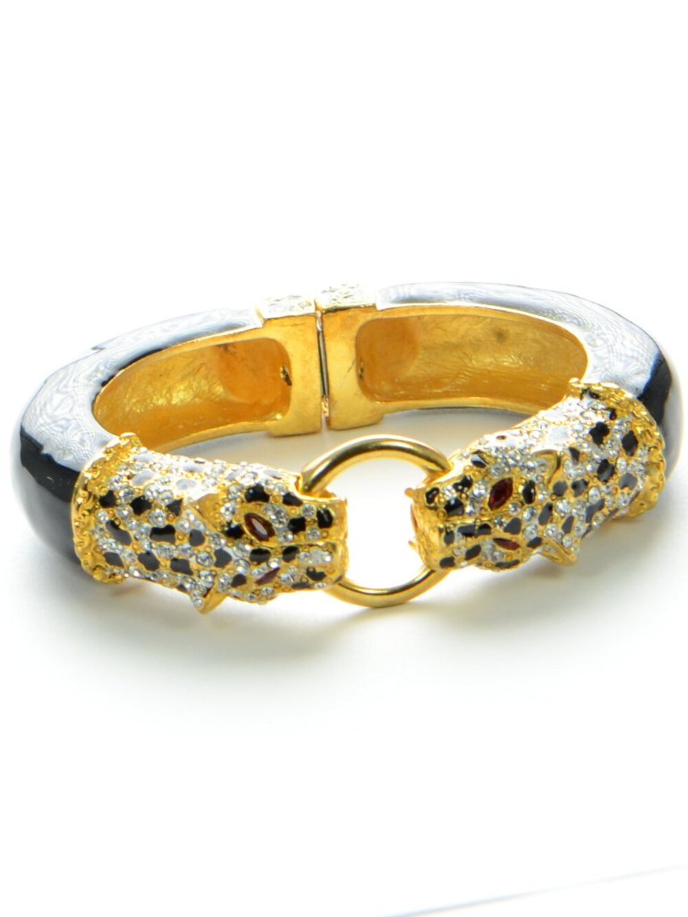 Kenneth Jay Lane Black Enamel Crystal Leopard Bracelet
